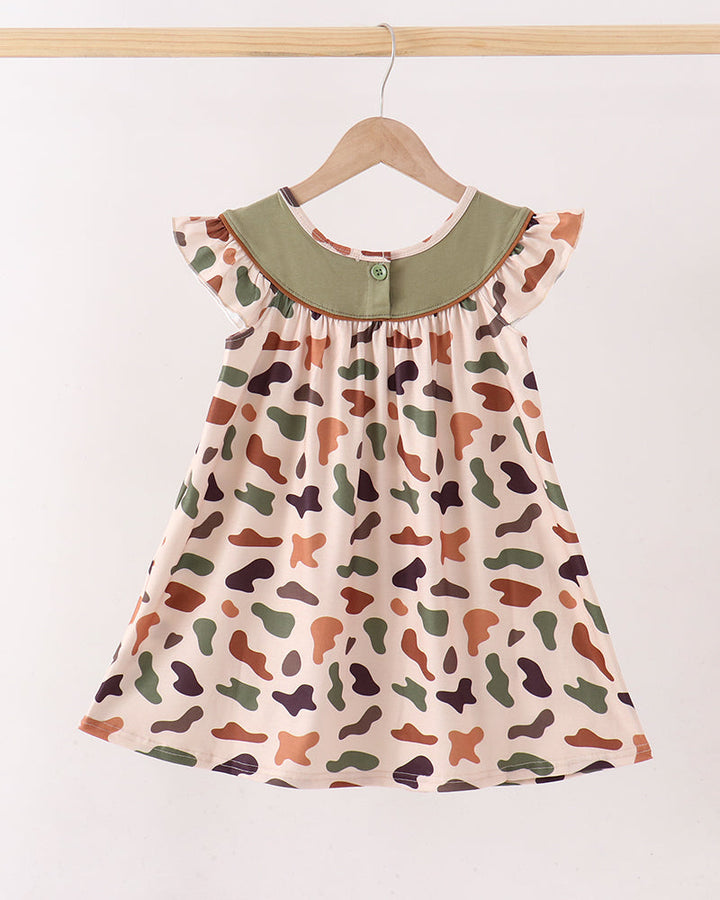 Camouflage Pumpkin Embroidery Ruffle Dress