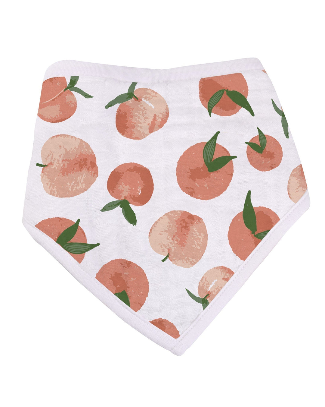 Baby bib with peach pattern on a white background
