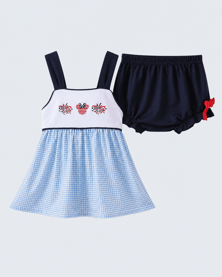 Character Fireworks Embroidered Gingham Bloomer Set