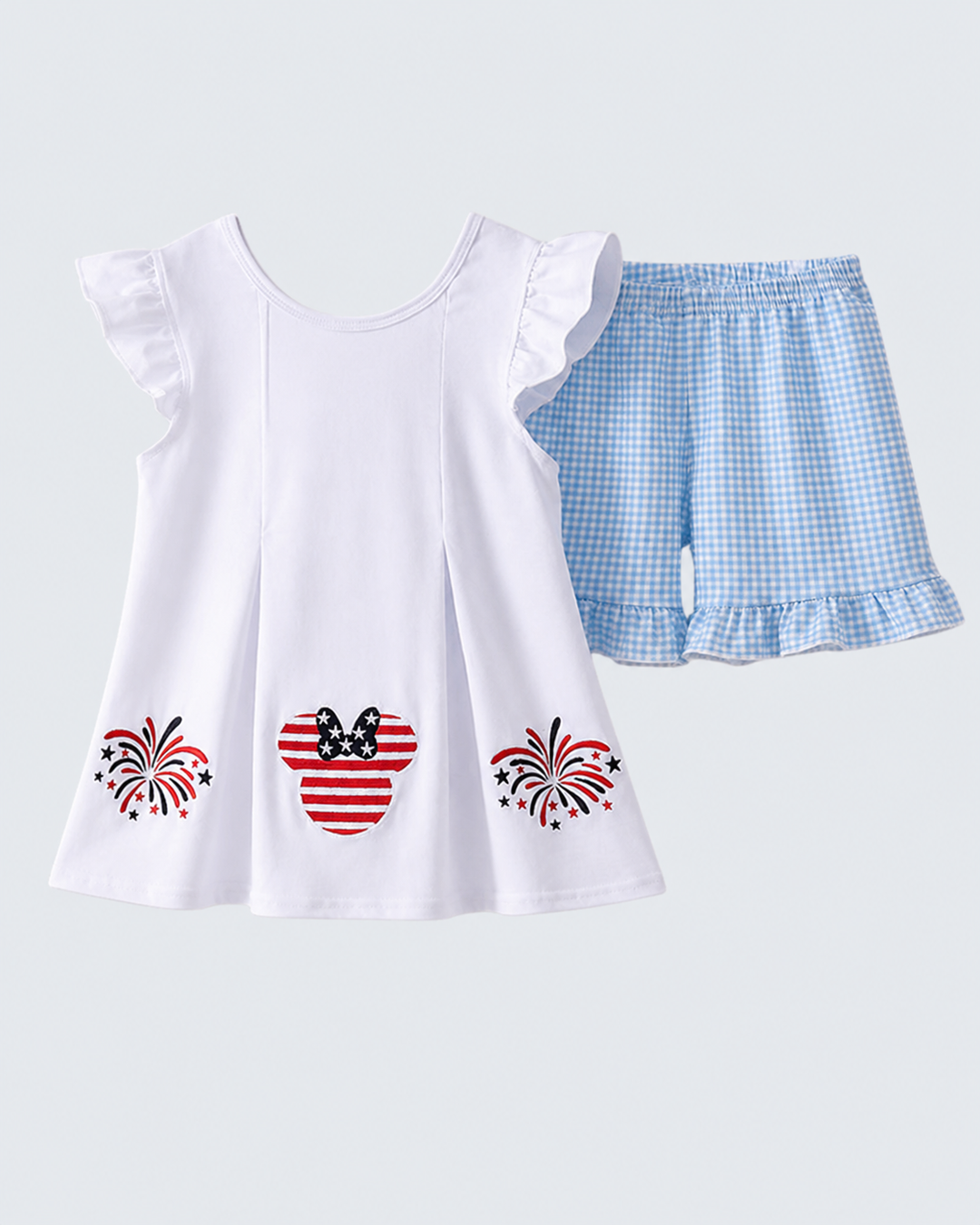Character flowy top and gingham shorts for girls