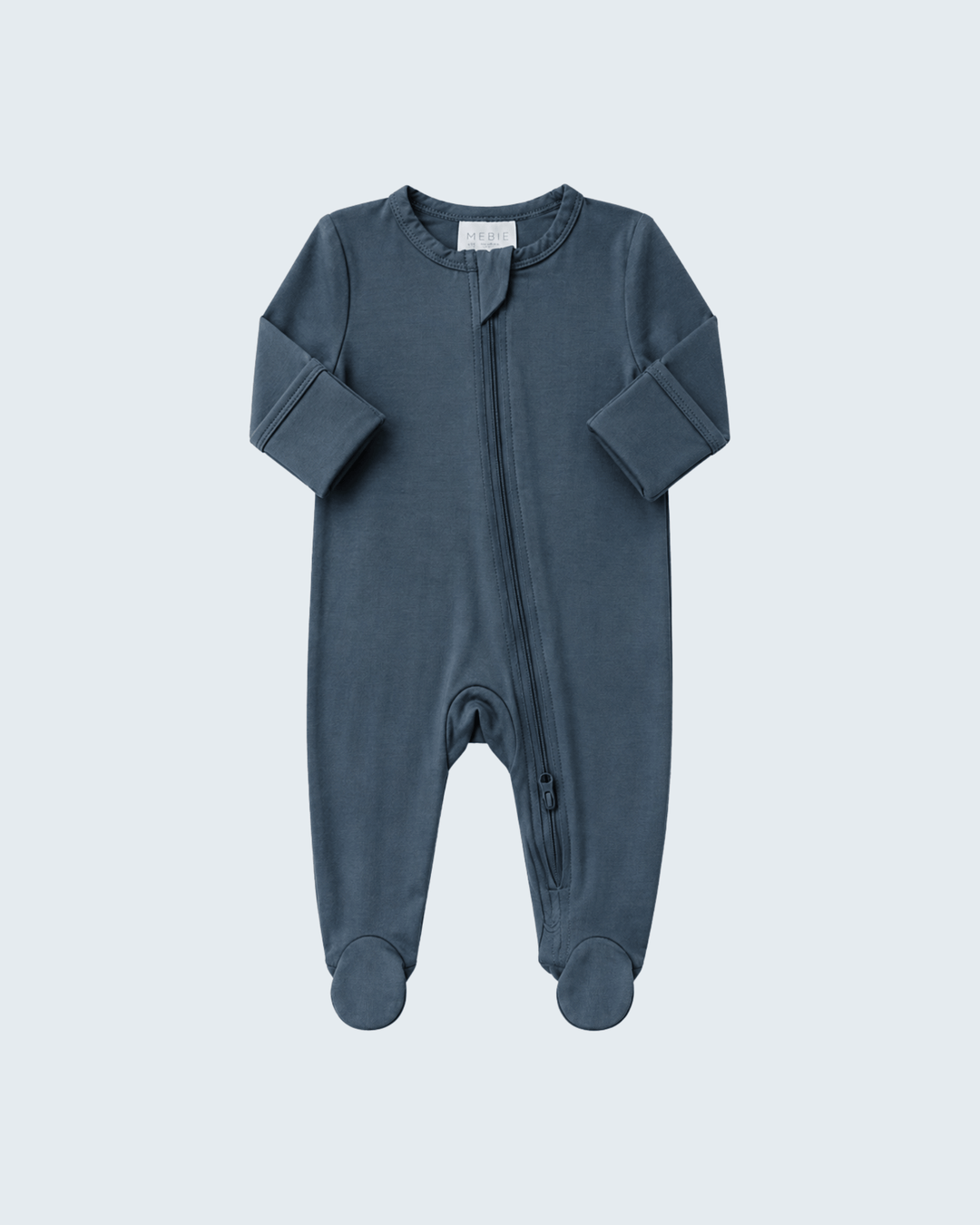 Charcoal bamboo footed romper with front zipper and long sleeves