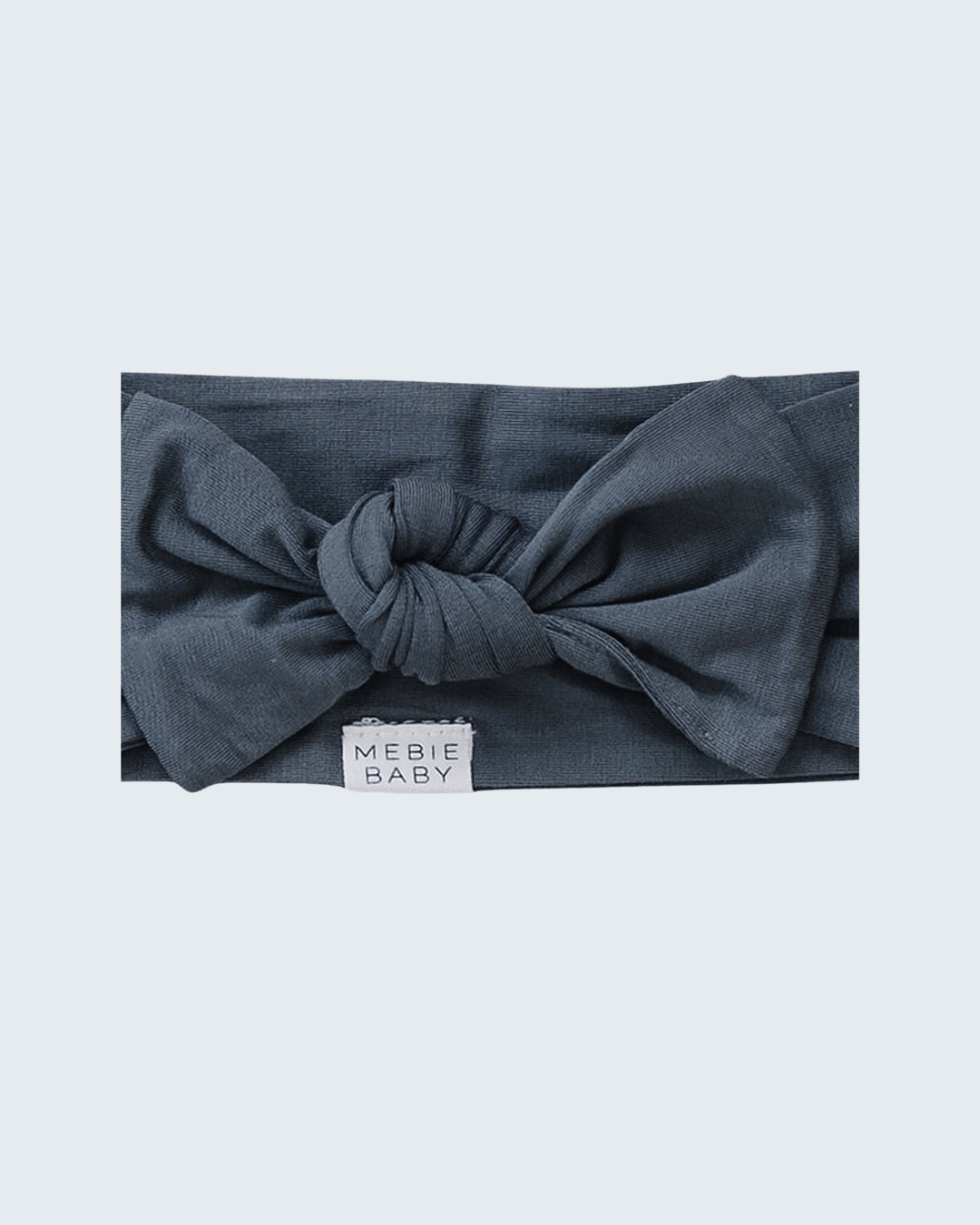 Charcoal bamboo head wrap with knotted bow front, MEBIE BABY label