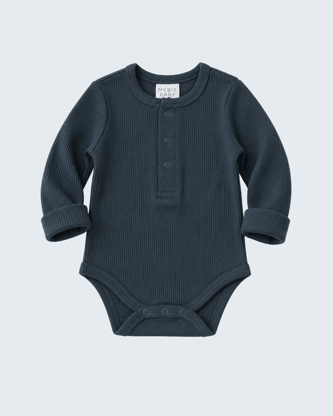 Charcoal Organic Cotton Ribbed Bodysuit on light grey backgrund