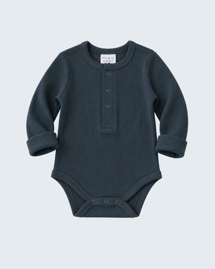 Charcoal Organic Cotton Ribbed Bodysuit on light grey backgrund