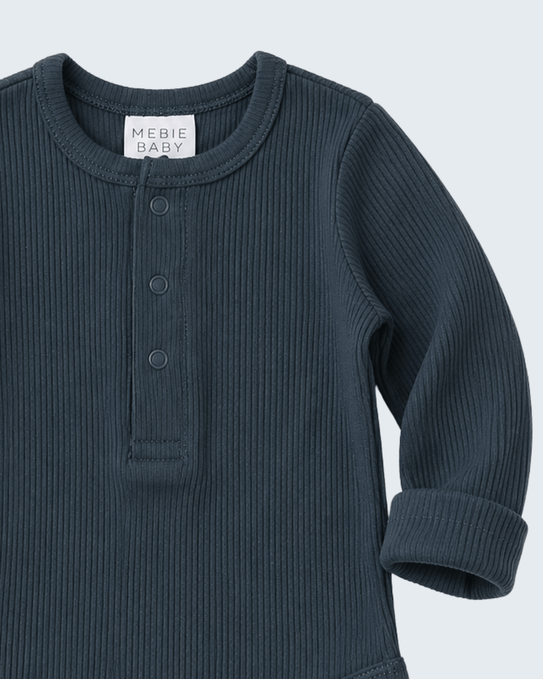 Charcoal Organic Cotton Ribbed Bodysuit with long sleeves