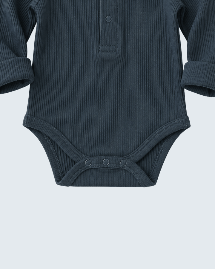 Charcoal baby bodysuit with snap closure