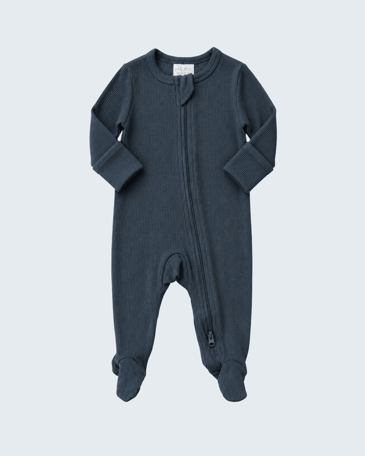 Charcoal Organic Cotton Ribbed Zipper Romper