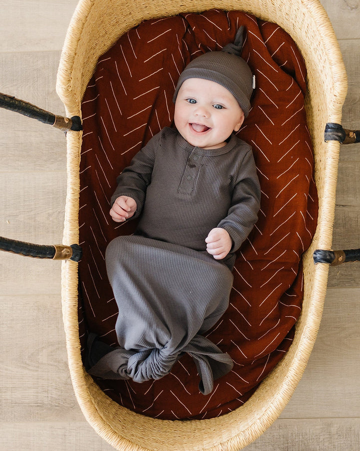 Charcoal Organic Ribbed Newborn Knot Hat