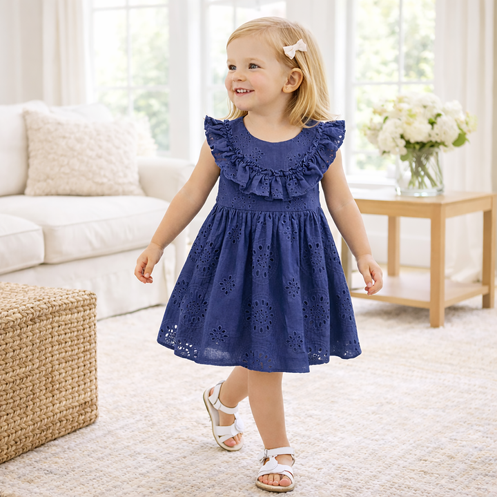 Blue Eyelet Ruffle Dress