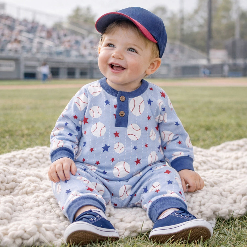 Grand Slam Bamboo Baseball Henley Romper