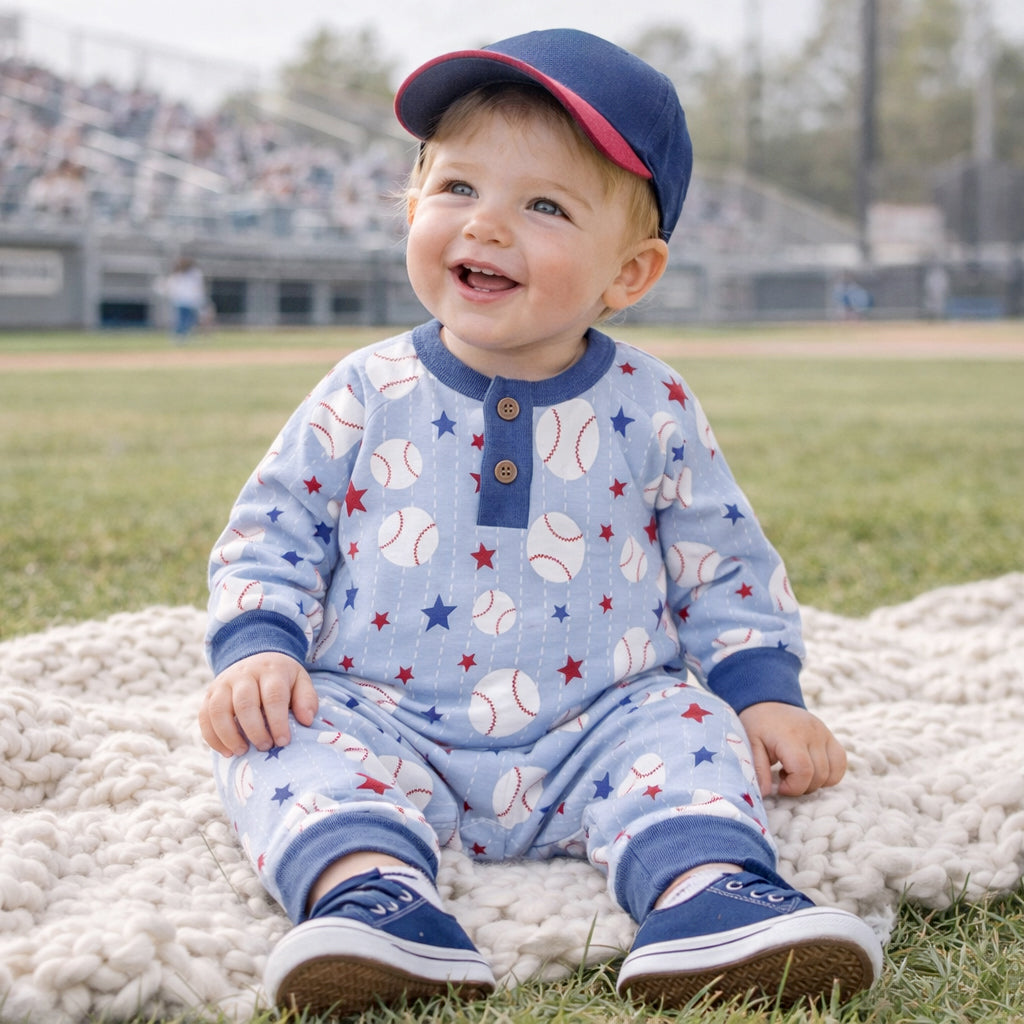Grand Slam Bamboo Baseball Henley Romper