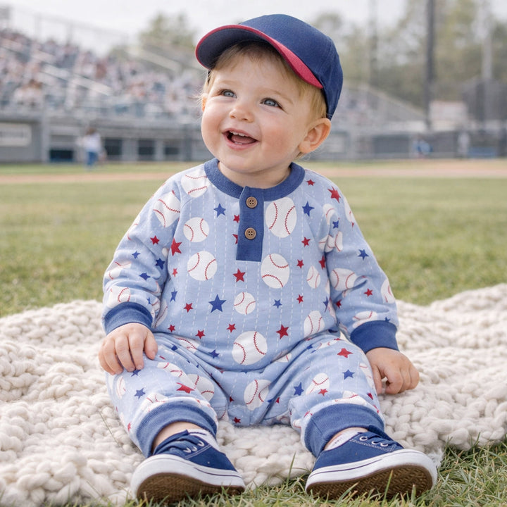 Grand Slam Bamboo Baseball Henley Romper