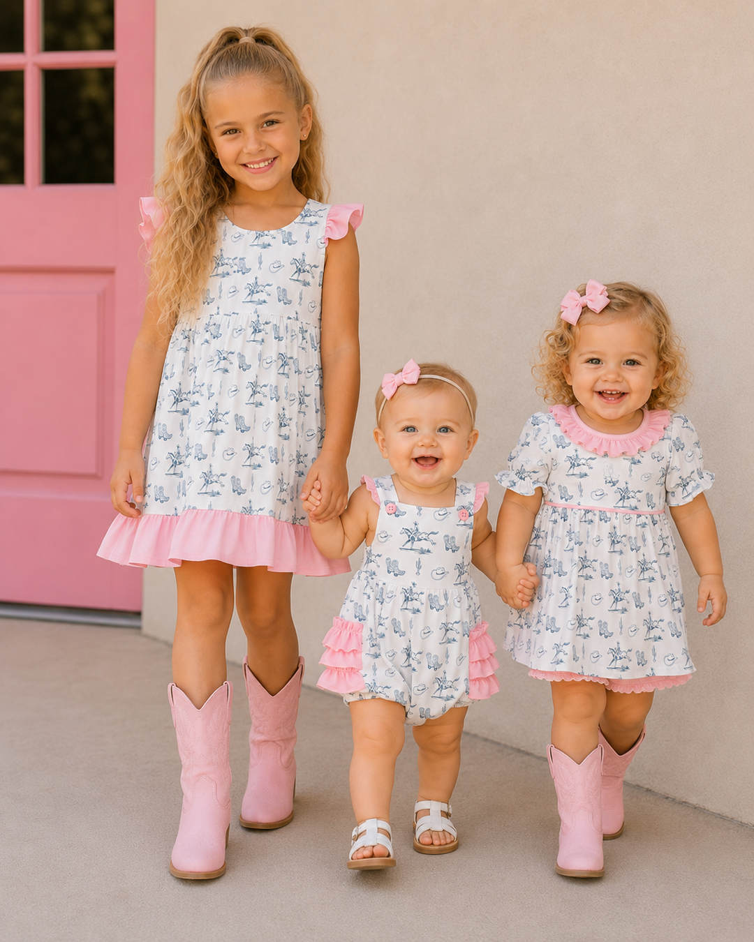 Pink Cowboy Ruffle Shorts Set