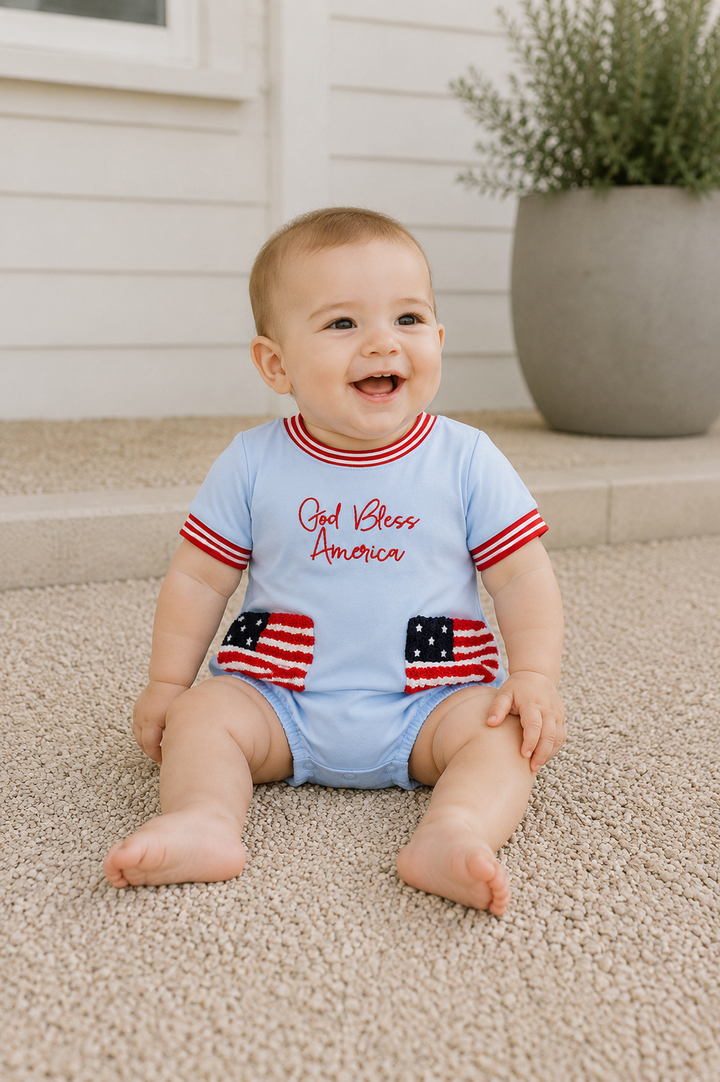 Blue God Bless America Flag French Knot Bubble