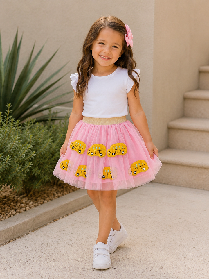 Back To School School Bus Applique Tulle Skirt