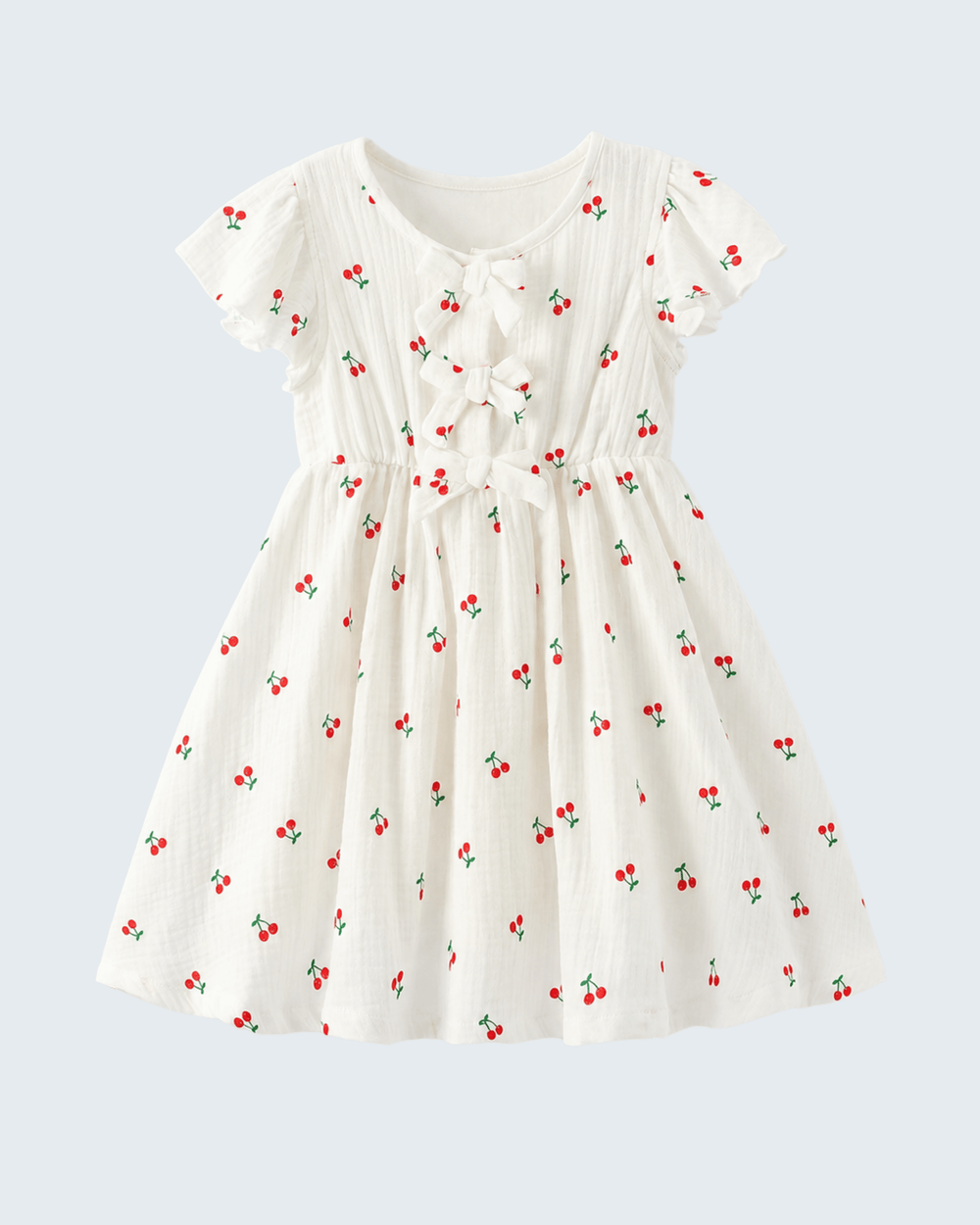 Girls white dress with cherry print
