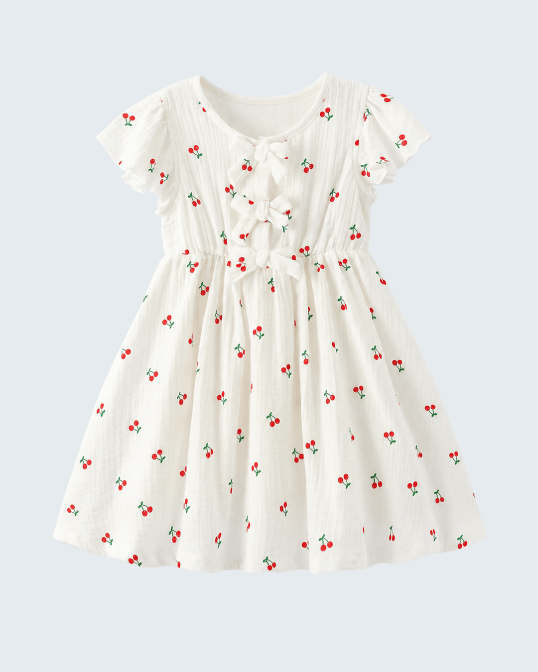 Girls white dress with cherry print
