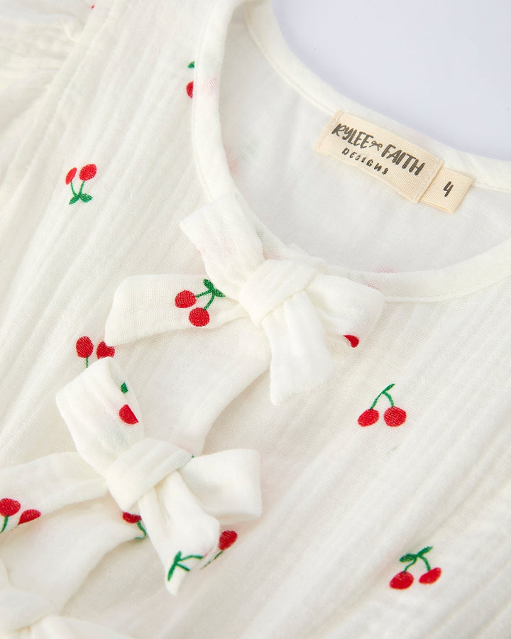 Cherry Print Ruffle Sleeve Dress