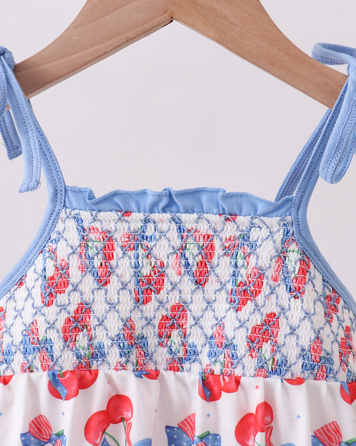 Cherry Smocked Ruffle Bubble