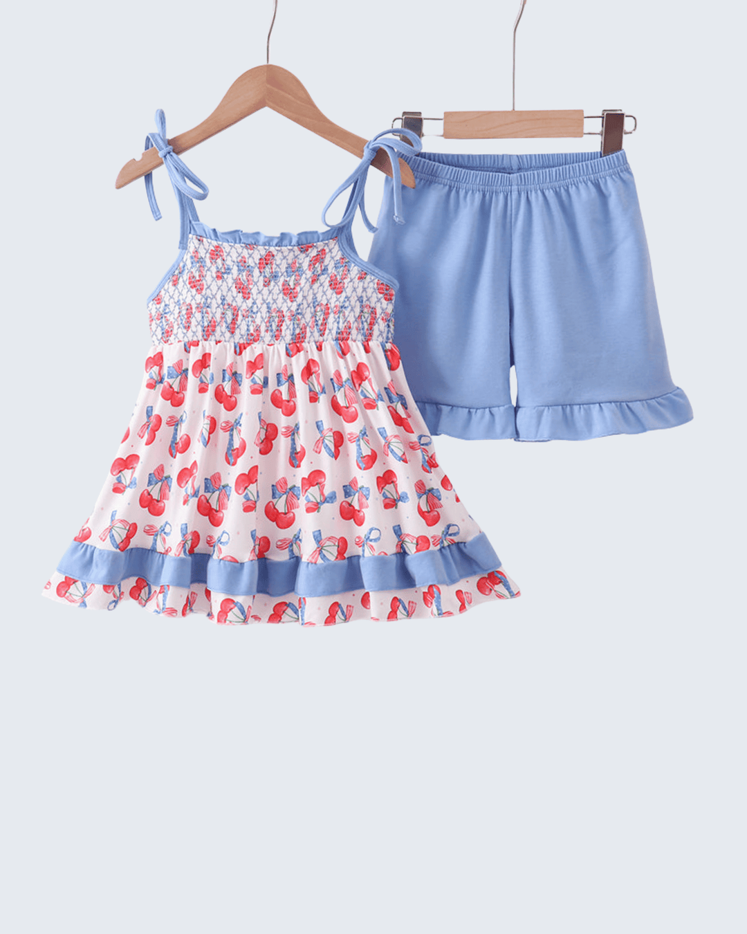 Cherry Smocked Ruffle Shorts Set
