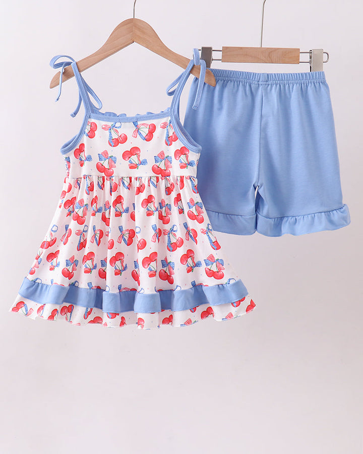Cherry Smocked Ruffle Shorts Set