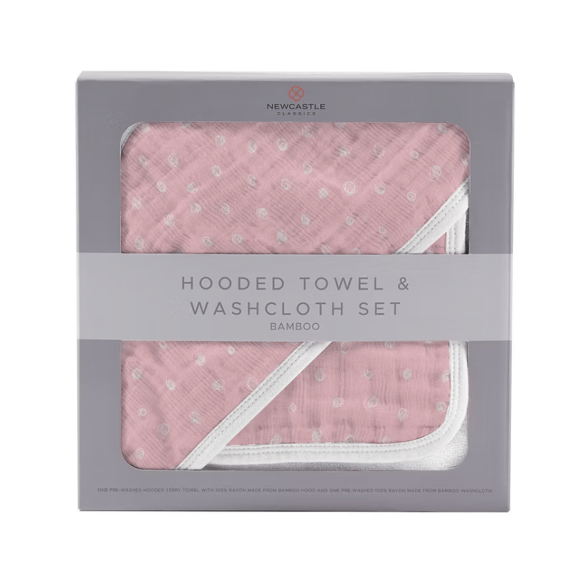 Pink Pearl Polka Dot Hooded Towel and Washcloth Set