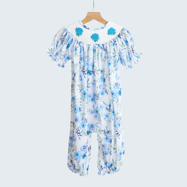 Blue Rose Hand Smocked Romper