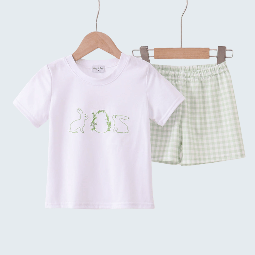 Bunny Embroidered Gingham Shorts Set