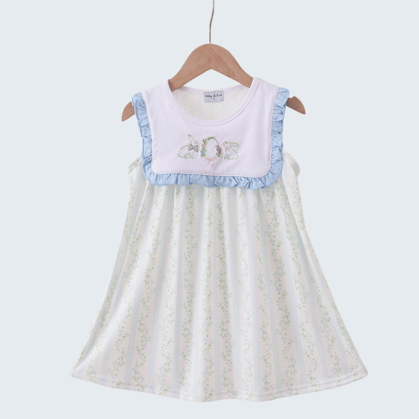 Floral Bunny Embroidered Ruffle Dress