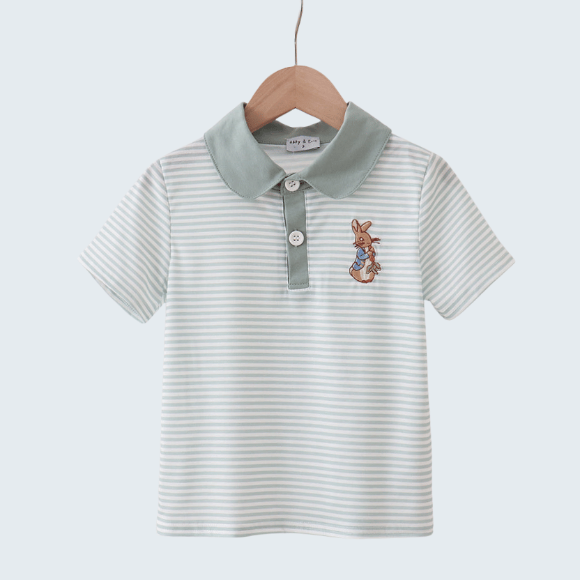 Sage Bunny Embroidered Stripe Shirt