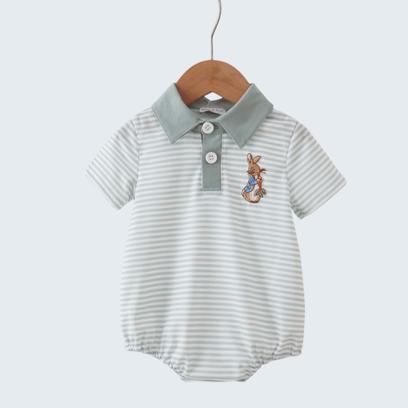 Sage Bunny Embroidered Stripe Bubble