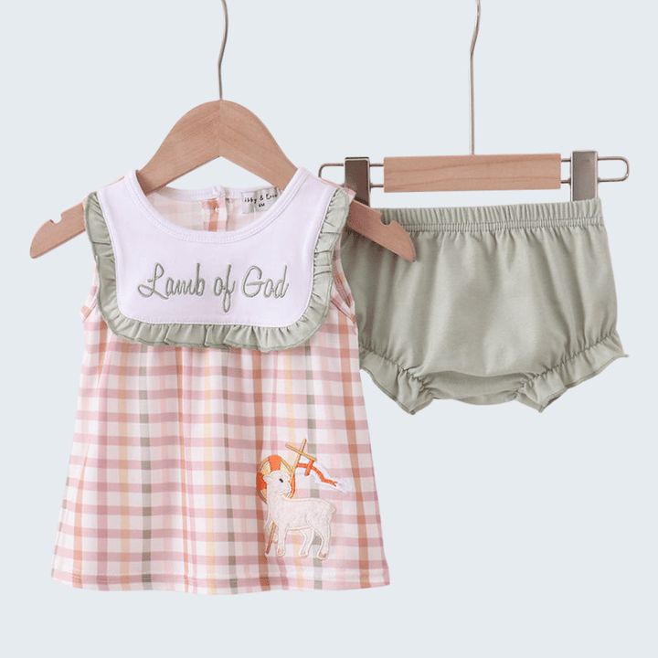 Lamb Of God Applique Plaid Bloomer Set