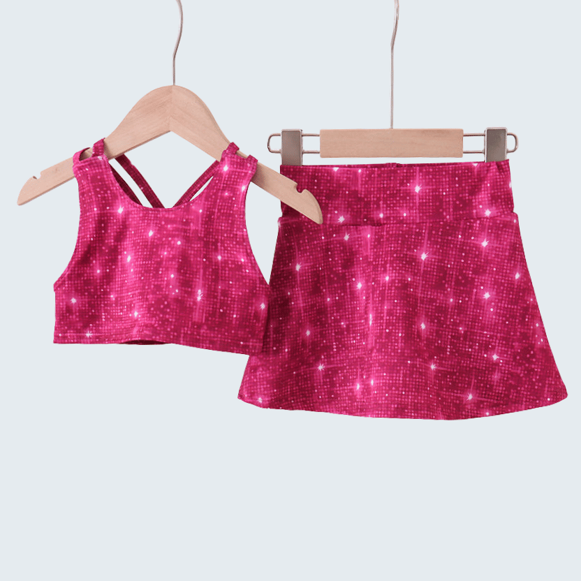 Wine Red Glitter Active Skort Set