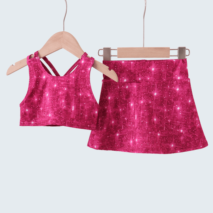 Wine Red Glitter Active Skort Set