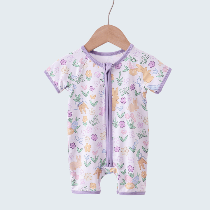 Purple Floral Print Romper