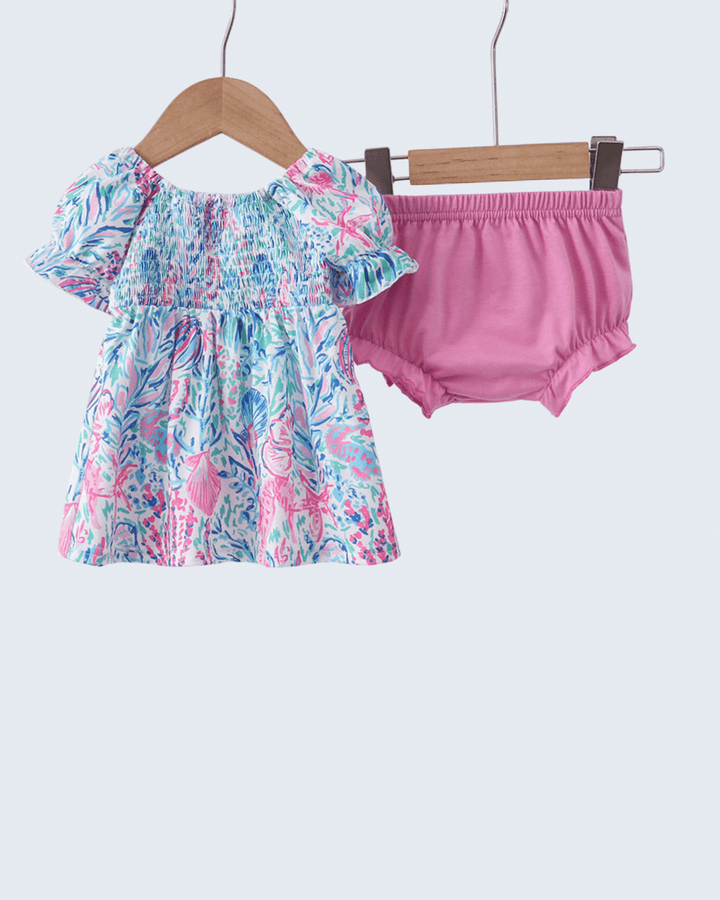 Marine Smocked Ruffle Bloomer Set