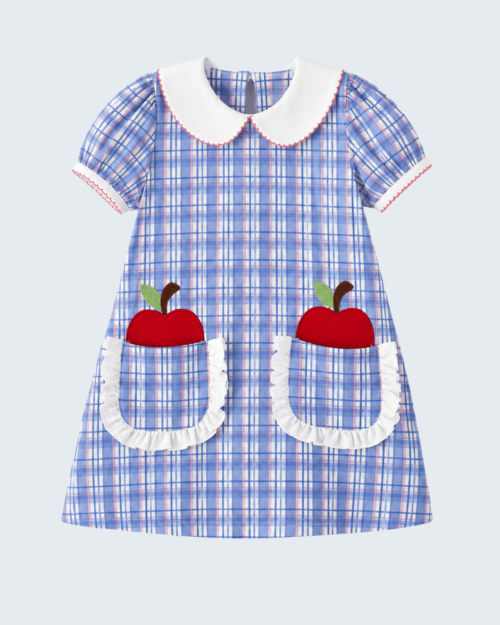 Back To School Pocket Applique Check Dress