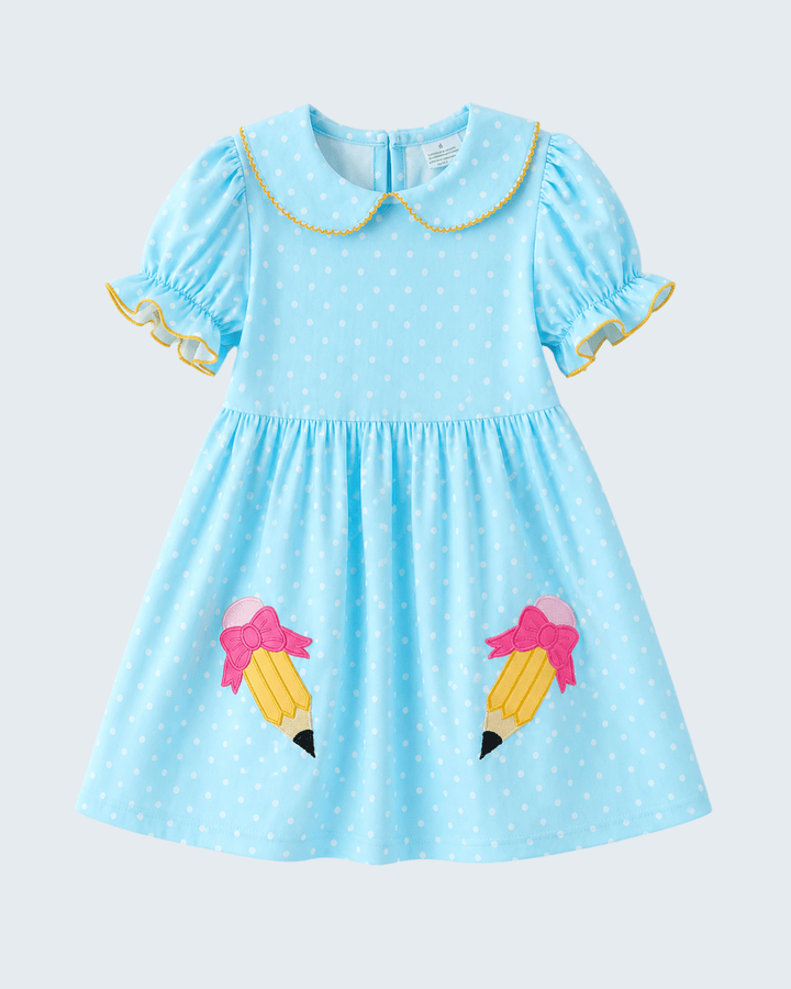 Back to School Polka Dot Pencil Applique Dress