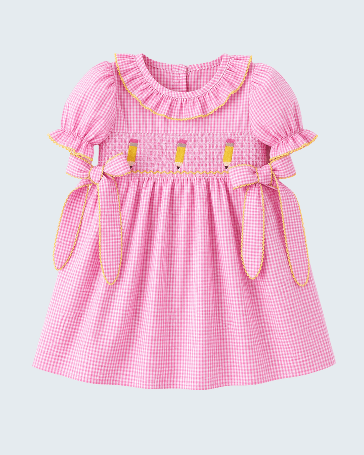Back To School Plaid Smocked Dress