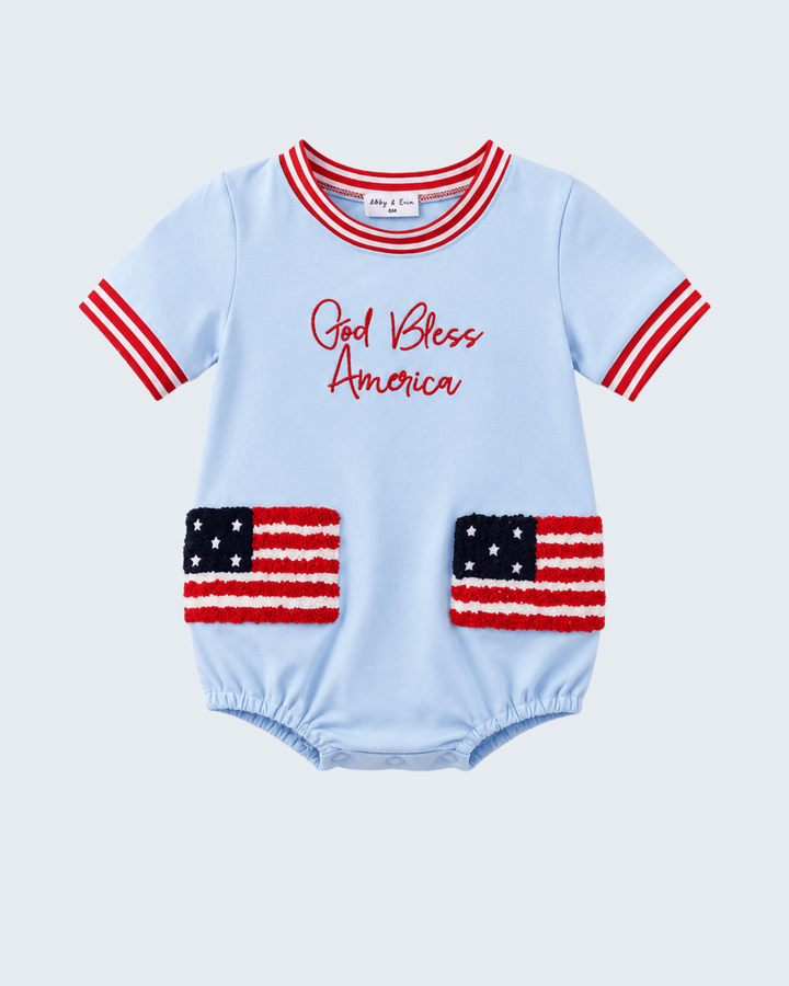Blue God Bless America Flag French Knot Bubble