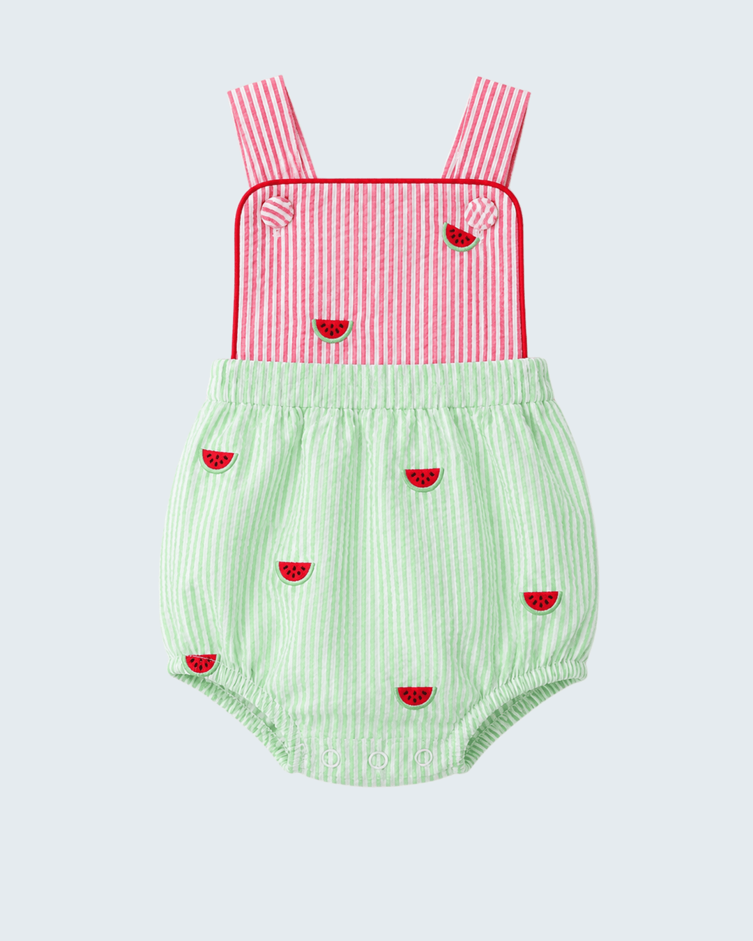 Red Stripe Watermelon Embroidered Seersucker Bubble