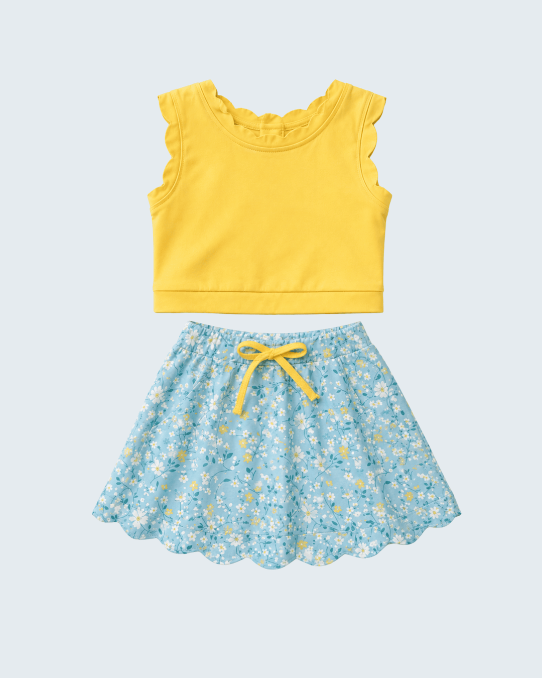 Mustard &amp; Green Floral Bow Skorts Set