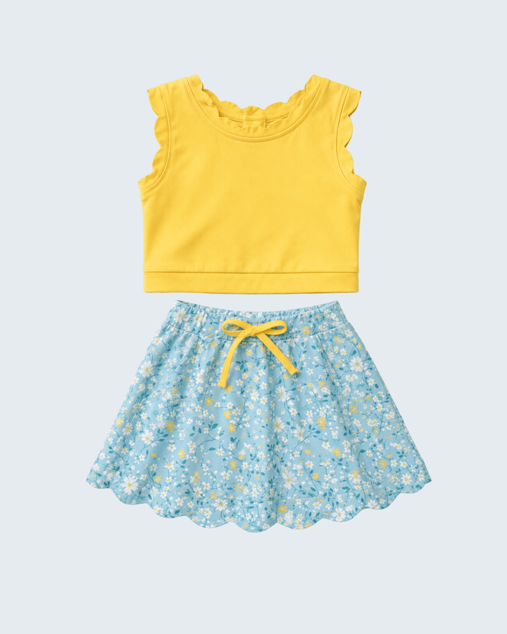 Mustard &amp; Green Floral Bow Skorts Set