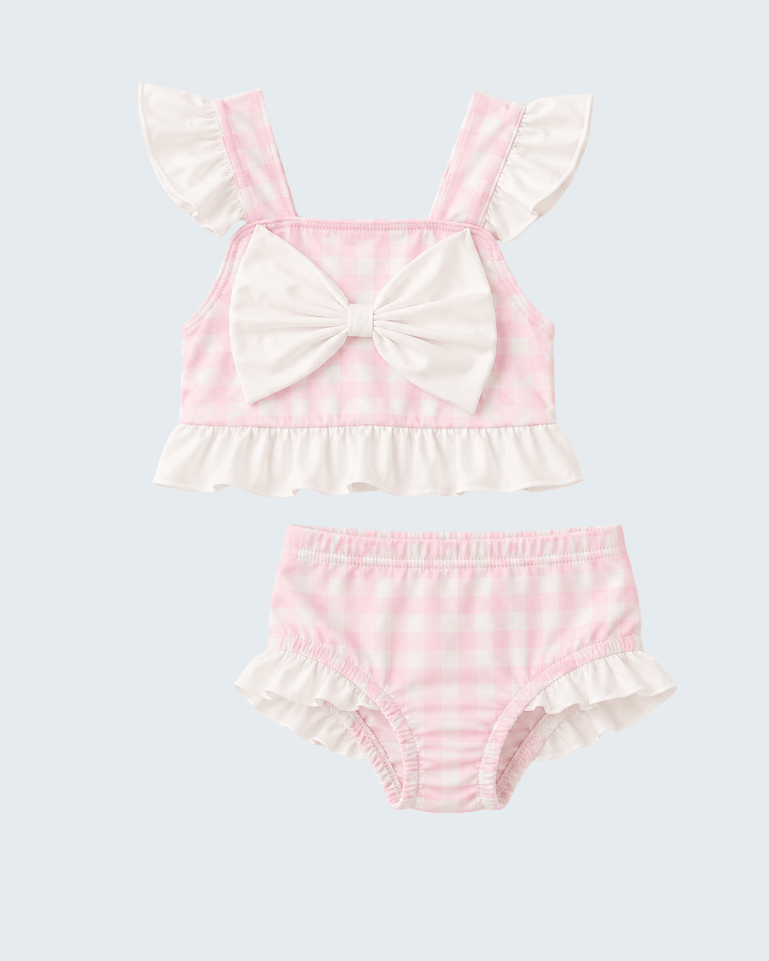 Pink Plaid Bow UPF Swim Set