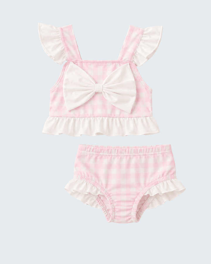 Pink Plaid Bow UPF Swim Set