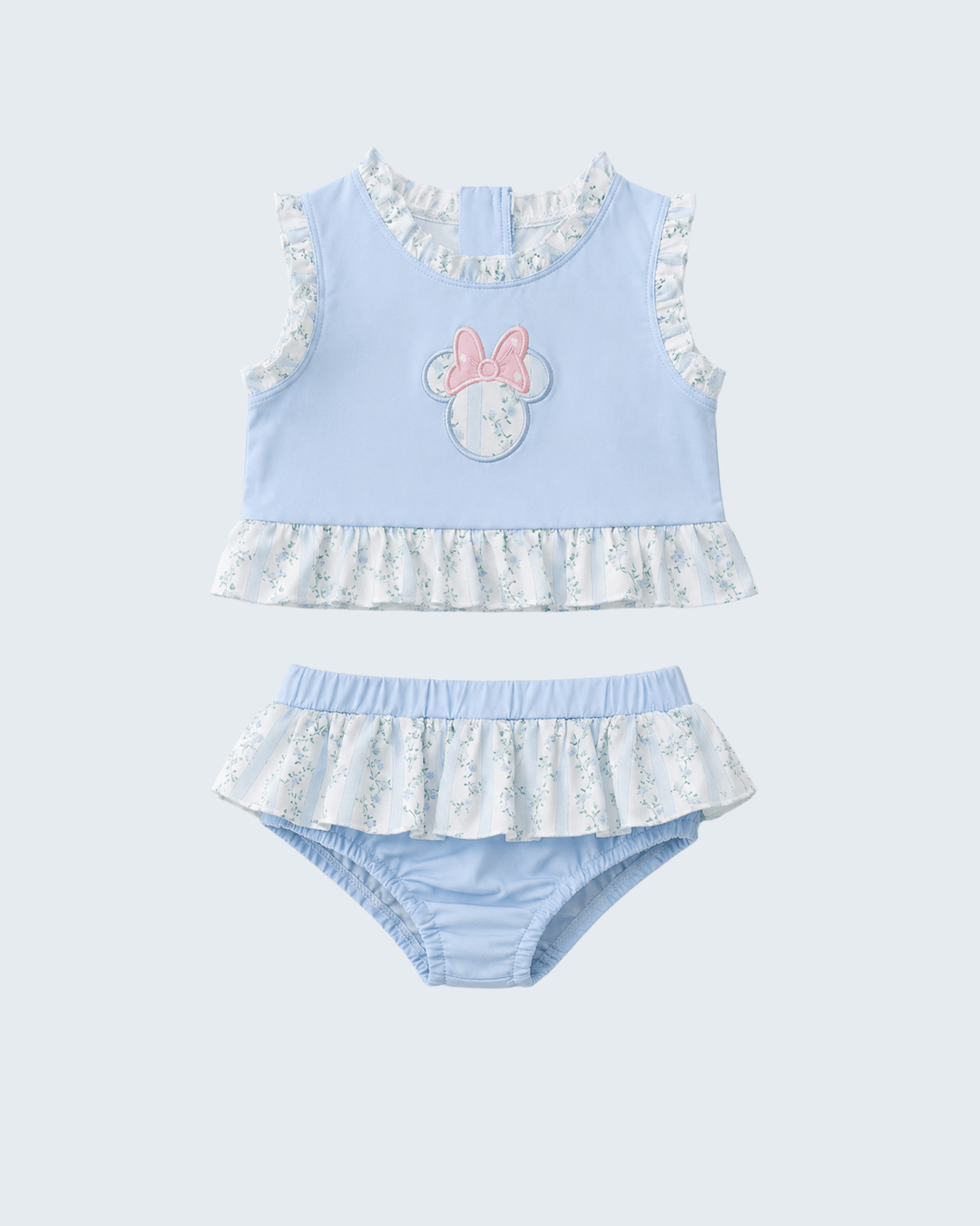 Blue Character Applique Ruffle Two-Piece Swimsuit