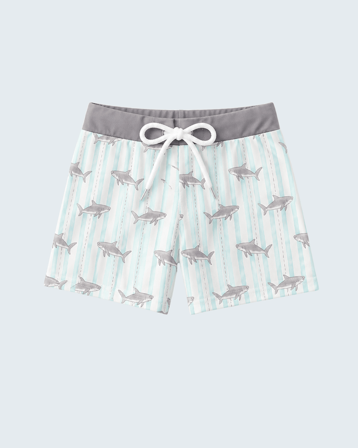 Green Stripe Shark UPF Swim Trunks