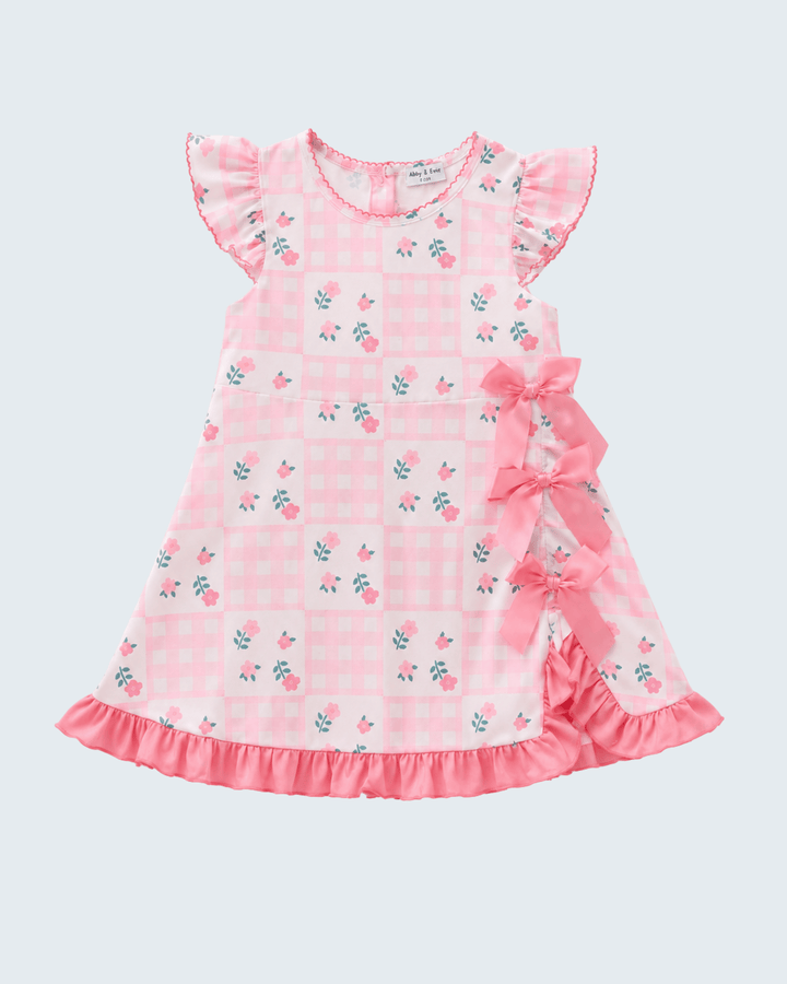 Pink Floral Gingham Ruffle Dress