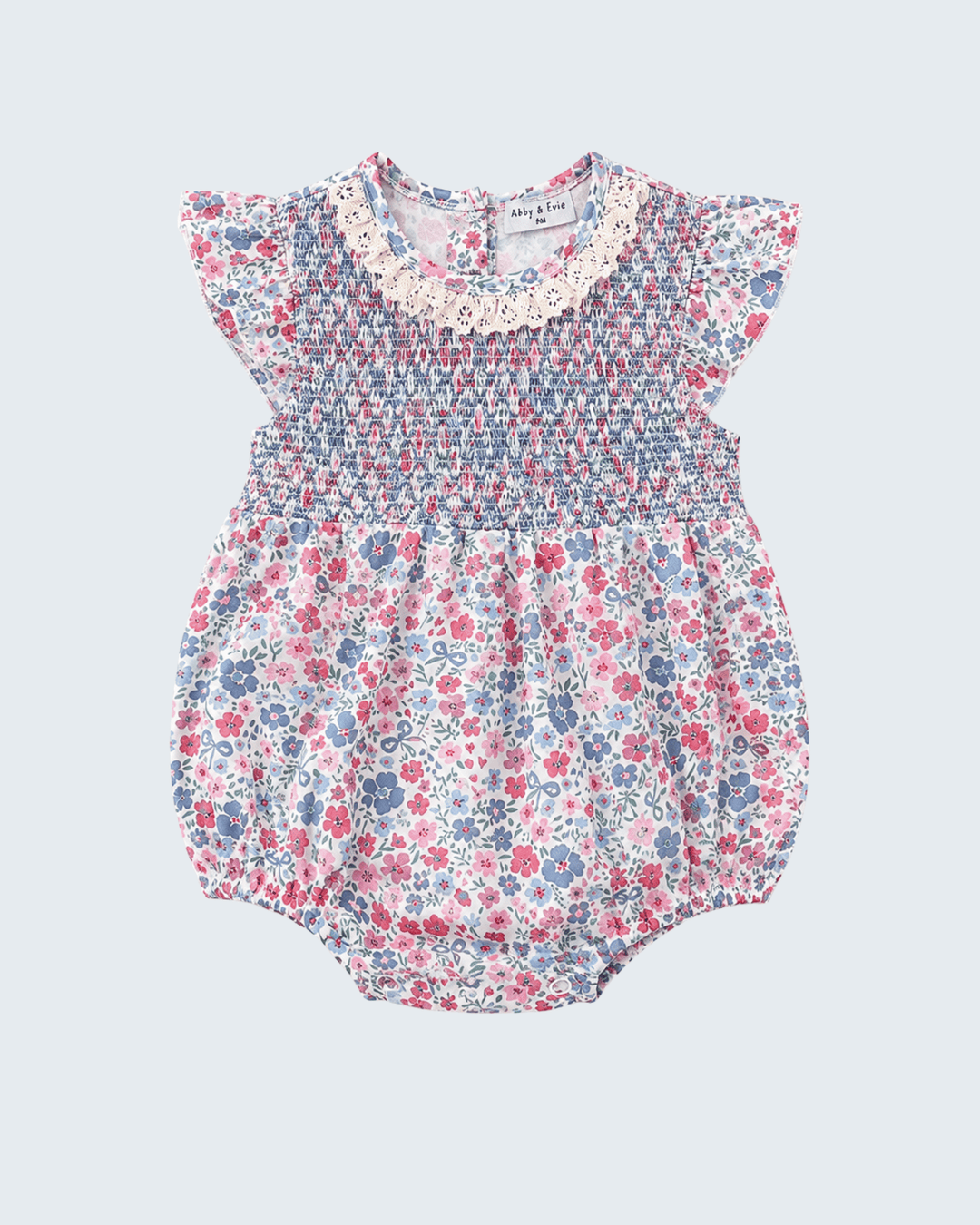 Blue Floral Smocked Ruffle Bubble