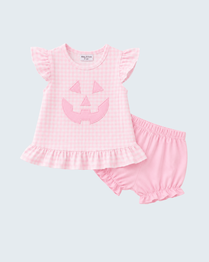 Pink Jack-O-Lantern Applique Ruffle Bloomer Set